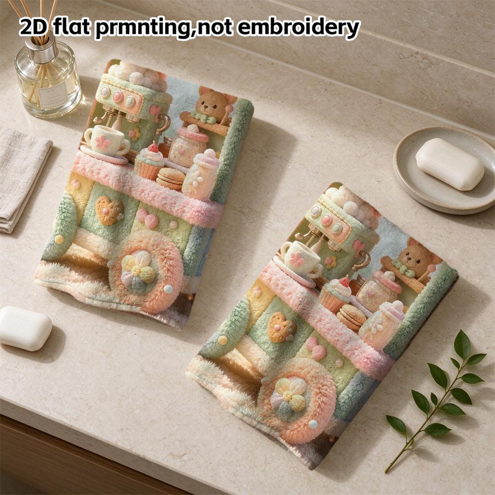 Sweet Coffee Cart Towel, Soft Absorbent Kids Bath Towel, Pastel Fuzzy Dessert Shop Print