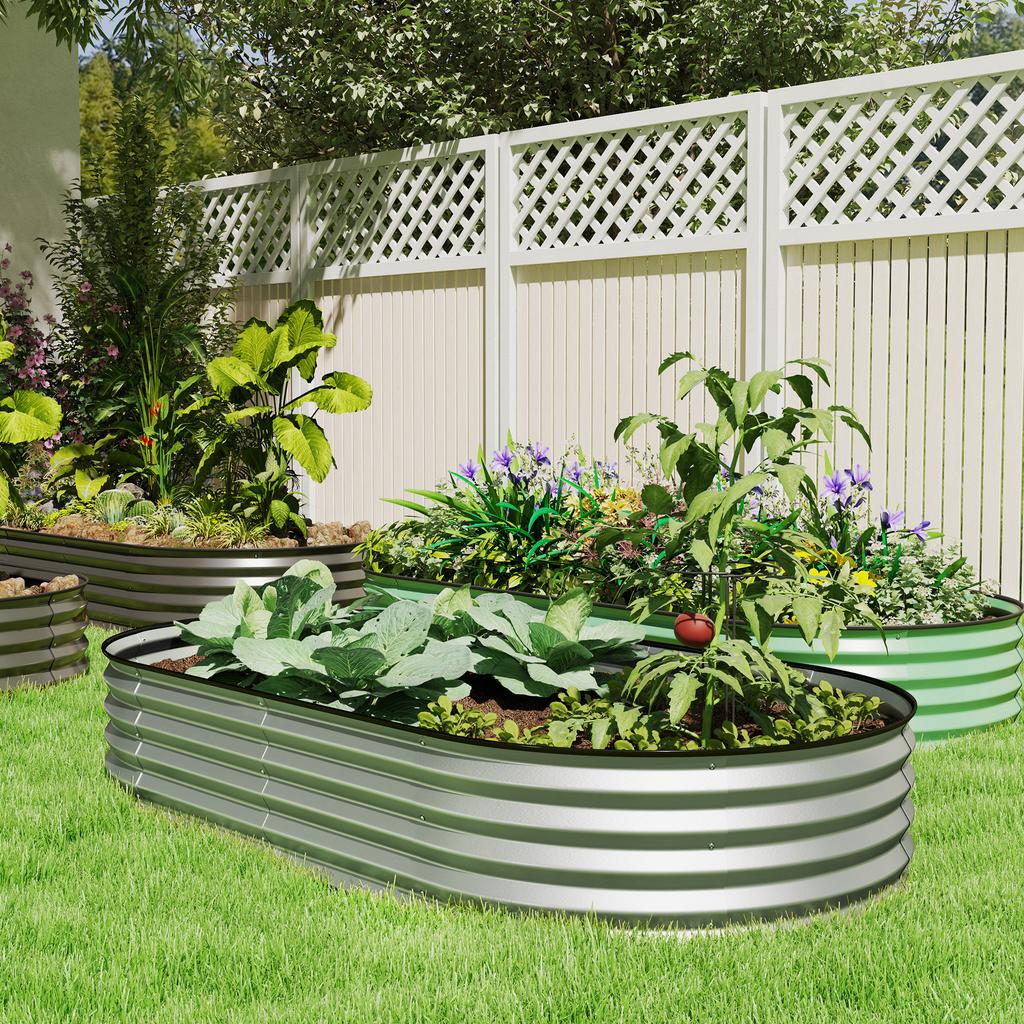 Galvanized Steel Raised Garden Bed, Rubber Edging, 181 x 93 x 30 cm, Silver