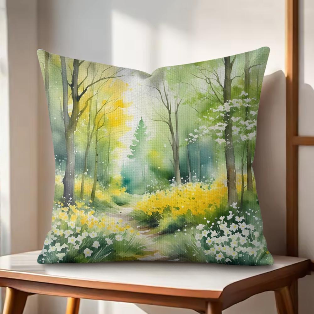 Summer forest Cushion Cover Natural Linen Organic Fabric DoubleSided Printing Couch Pillow Covers Home Decor
