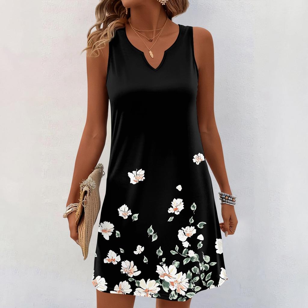 Женские летние платья с V-образным вырезом и принтом без рукавов Сарафан Повседневное платье
