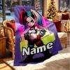 Custom Name Personalized Harley Quinn Joker Print Blanket, Home Decor, Bedroom, Sofa, Camping, Couch, Gifts for Birthday Christmas