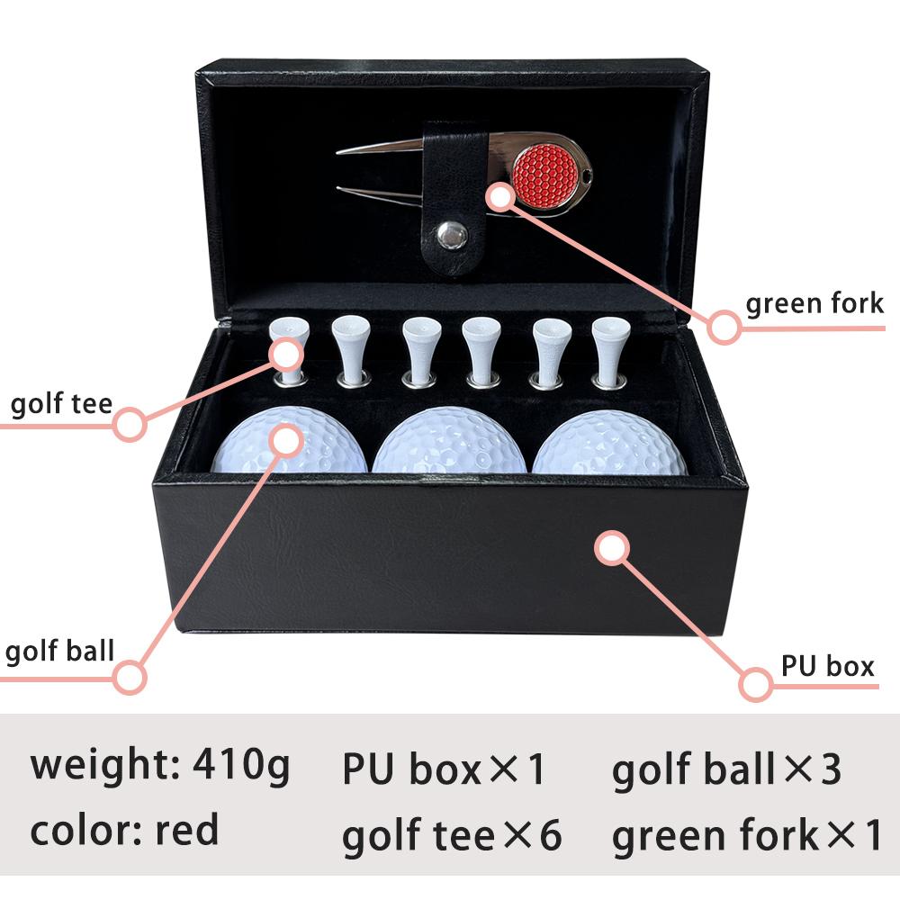Luxury Leather Golf Gift Set, Custom High Quality Divot Tool, Golf Balls and Tees Storage Box, Premium Golf Souvenir Present