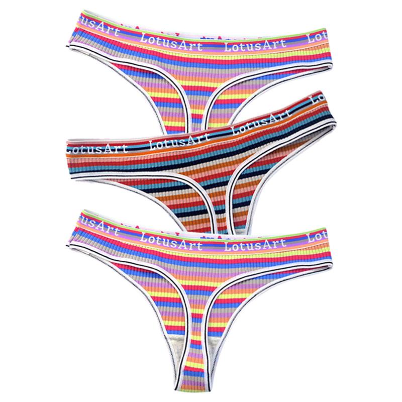 YOUULAR 3 шт./лот, модные женские хлопковые бесшовные стринги, сексуальное красочное полосатое нижнее белье, трусики, стринги, женское нижнее белье, нижнее белье M-XL