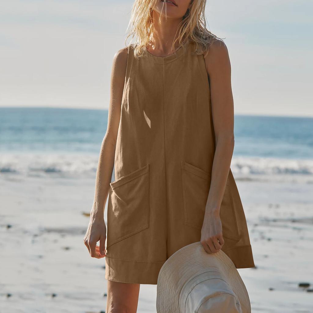 Oversized Rompers For Women Casual Sleeveless Wide Capris  Jumpsuit With Pockets