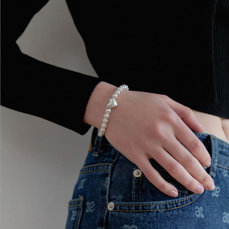 ANOETIC ANC VOLUME HEART PEARL BRACELET_sulver