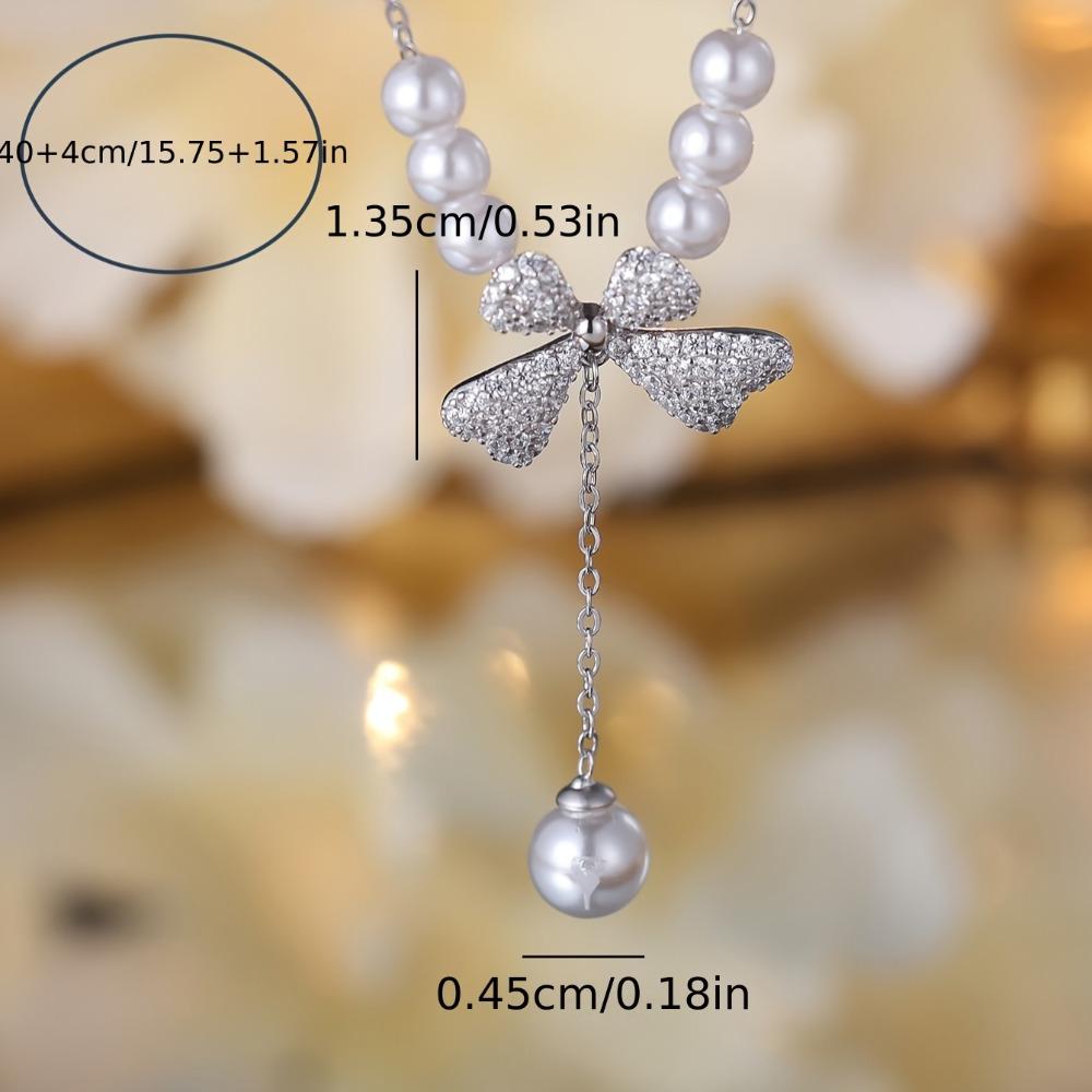 Women's Delicate 925 Sterling Silver Zircon Bow Pearl Necklace Luxury Party Clavicle Chain Birthday Gift