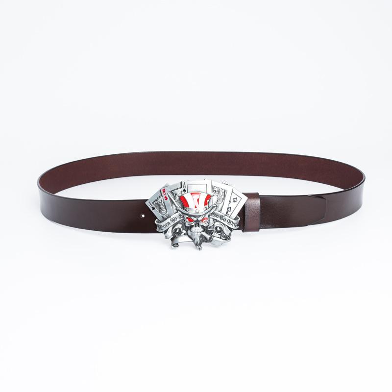 Ремень из сплава с черепом и серебряной пряжкой в виде игральной карты с пуговицами, модный молодежный ремень