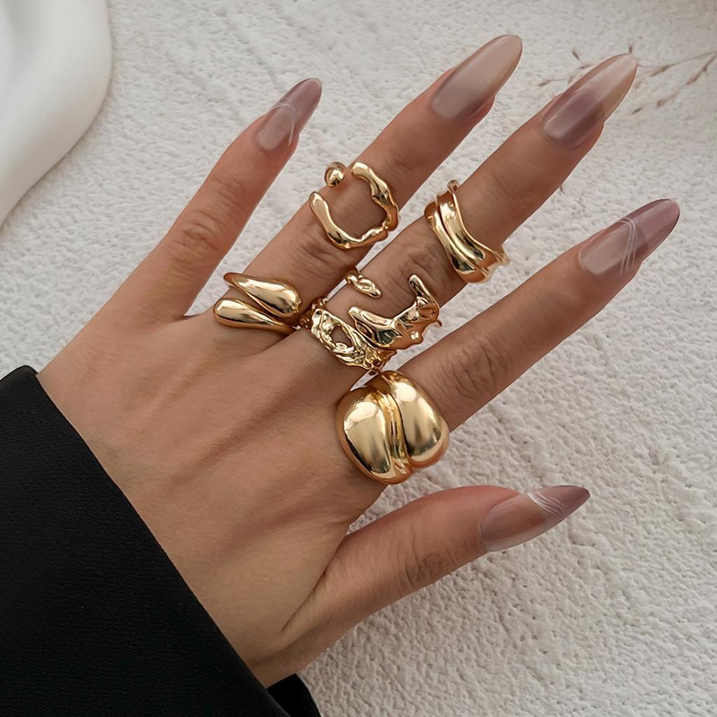 6 шт./комплект Винтажный набор неправильных колец Геометрический металлический золотой серебряный цвет Открытое кольцо для девочек женщин мужчин Готика Панк Парные украшения