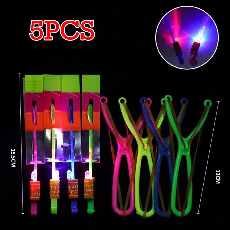 5 ШТ. Ракета Вертолет Летающая Игрушка Удивительная Летающая Стрела Светодиодная Подсветка Игрушки для Детской Вечеринки Фотореквизит Веселые Подарки Резиновая Рогатка