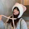 Plush Cute Cat Ear Hat Women's Winter Warm Ear Protection Pullover Hat Showing Face Small Versatile Fashion Knitted Wool Hat