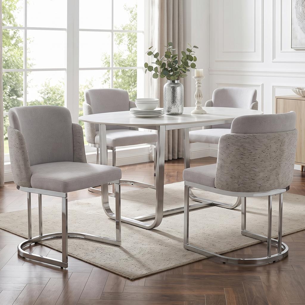 2 Dining Chairs, suitable for restaurants, living rooms, cafés, modern style, silver galvanized chair legs, chenille fabric, light gray + silver