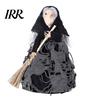 Plush Hair Witch Doll Halloween Kitchen Doll, Small Statue with Broom, Mini Broom Accessory Tabletop Party Decoration for Table Fireplace Holiday Home