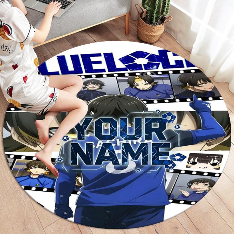 Blue Lock Soccer Custom Name Round Area Rug Carpet Rug For Living Room Bedroom Sofa Playroom Decor Nonslip Floor Mat