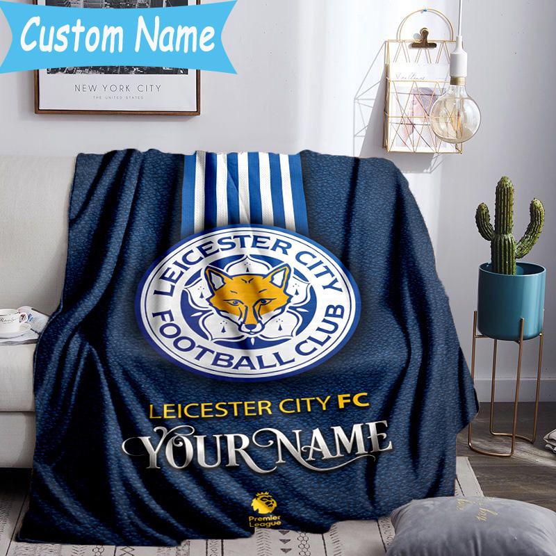 Custom Name Leicester Football Club Flannel Blanket, Use for Birthday/Holiday Gift, Soft Blanket for Sofa/Bed/Camping/Office, Home Decor