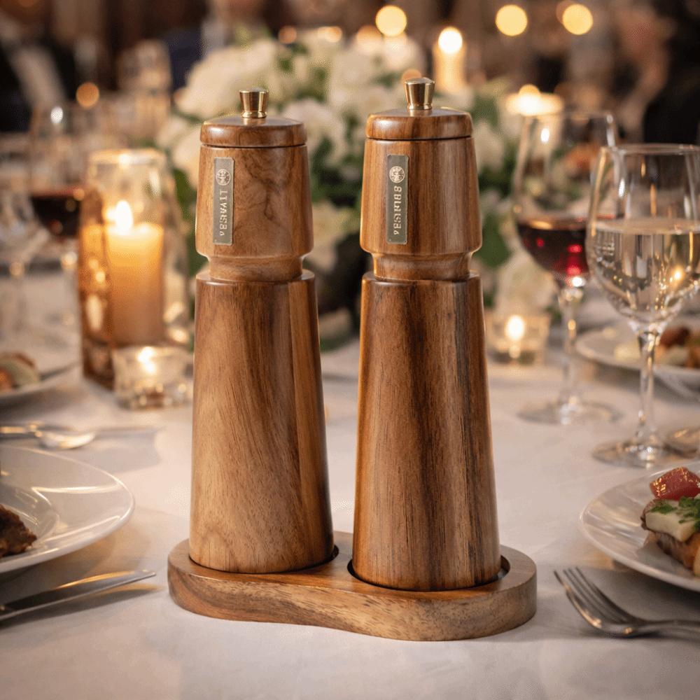 Ceramic Core Acacia Wood Pepper Mill Set Adjustable Particle Size Spice Mill Bottle Dinning Table