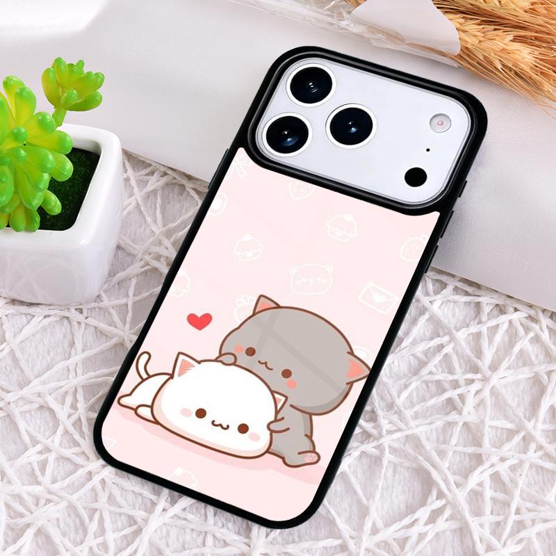 Мультяшный Чехол-Кот Персиковый Моти для iPhone 17 Air 16 15 11 12 14 13 Pro Max Ударопрочный Чехол