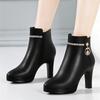 Comfortable Fashion Soft Leather Winter Shoes Platform Boots  Elegant Black Block High Heel Plush Non-slip Ankle Boots
