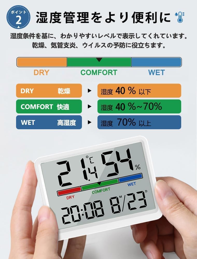 Цифровой с большим дисплеем температуры и даты магнитный настенный прикроватный термометр для домашнего офиса спальни [BOUENN] Часы, время, дисплей,