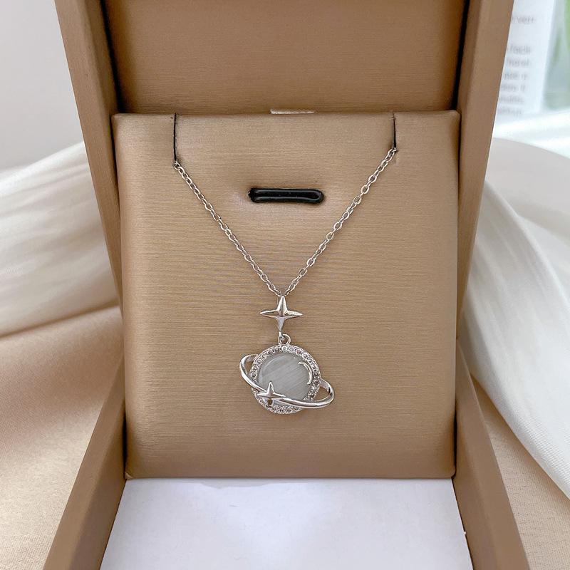 Нержавеющая сталь 316L, Стеклянный шар, Луна, Планета, Серебристый кулон, Ожерелье, Двустороннее люминесцентное ожерелье с галактикой, Туманностью, Космическое колье, ювелирные изделия для женщин