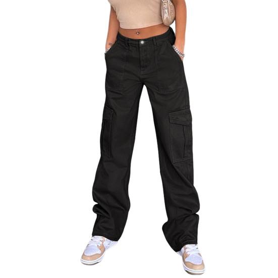 Женские брюки-карго с высокой талией, однотонные, свободные с несколькими карманами, полная длина, мягкие дышащие повседневные уличные женские брюки
