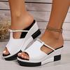 Women's Fashion Rhinestone Decor Wedge Slippers, Stylish Open Toe Summer Sandals With Platform Heels