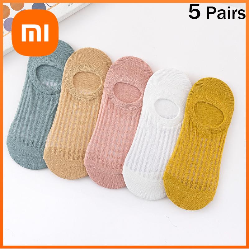 Xiaomi 5 пар летних тонких сетчатых носков, женские неглубокие силиконовые нескользящие невидимые носки, милые однотонные носки-лодочки