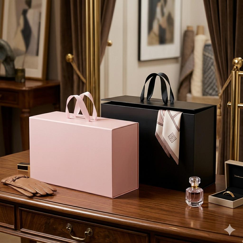 Eco-Friendly Pink Magnetic Handle Folding Box with Soft Ribbon for Stylish Candle Packaging