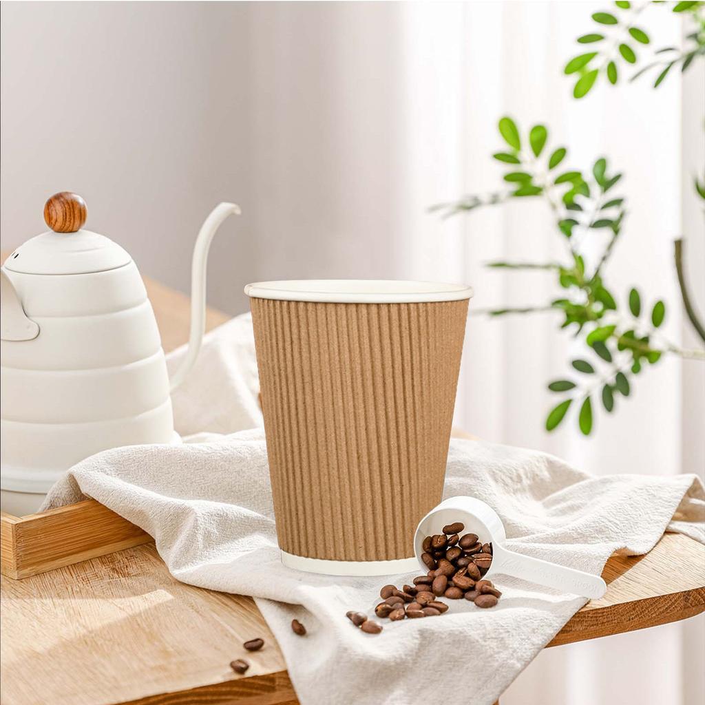 Disposable Paper Cups With Lids 7 Oz, Insulated Takeaway Cups, Corrugated Double Wall