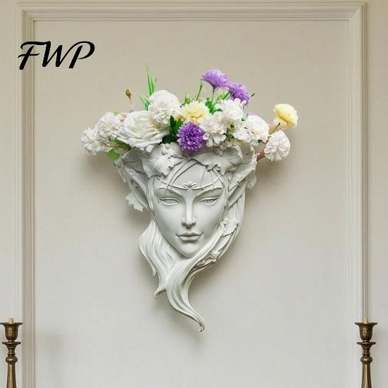 Resin Portrait Relief Sculpture Fairy Face Shape Wall Planter, Girl Flower Pot, Mounted Planter Vase for Indoor Outdoor, Cactus, Herbs, Air