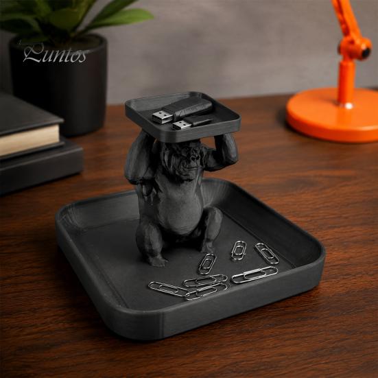 Настольный органайзер для ключей, 3D-печатный гонконгский горилла, декоративный поднос, фигурка в приседе с двухъярусным хранилищем, крутой настольный поднос для украшений, мелких безделушек, креативный