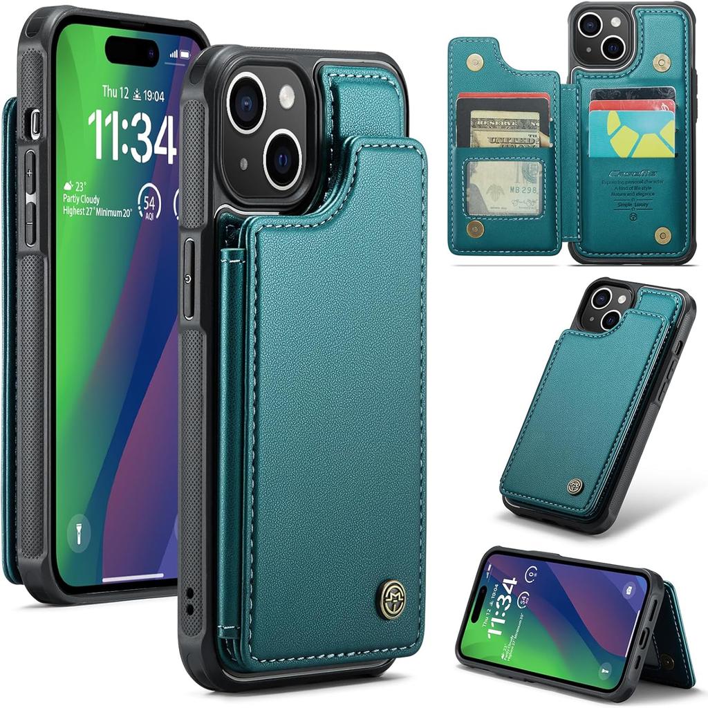 Защитный чехол-кошелек для iPhone с держателем для карт, RFID-экранированием, мужским и женским амортизирующим кожаным держателем, прочный защитный чехол для телефона