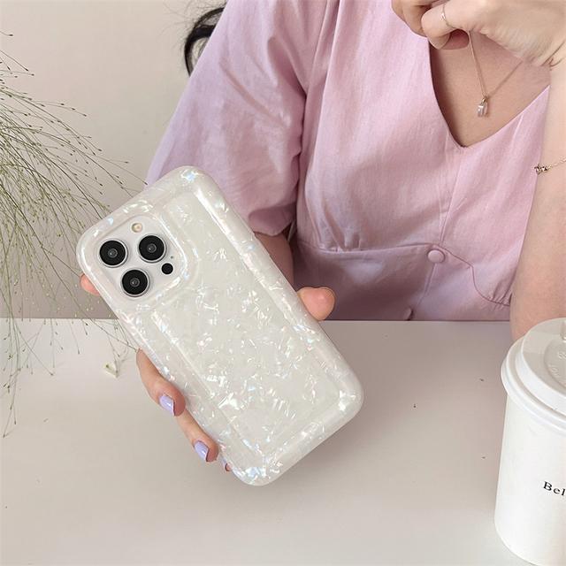 Korean Luxury Shell Pattern Square Phone Case For Iphone 14 13 12 11 Pro Max Lovely Laser Plain Shockproof Soft Back Cover Funda