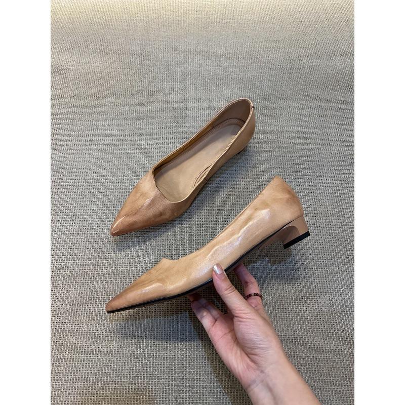 Sheepskin Version~ Pointed Temperament Low Heel Single Shoes Women's Shallow Mouth Commuting Shoes One Pedal Simple Professional Work Shoes