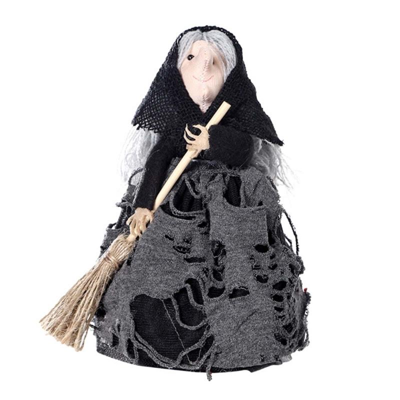 Unique Halloween Witch Broom Decors Stylish Black Witch Broomsticks Display Ornament for Halloween Party Decoration