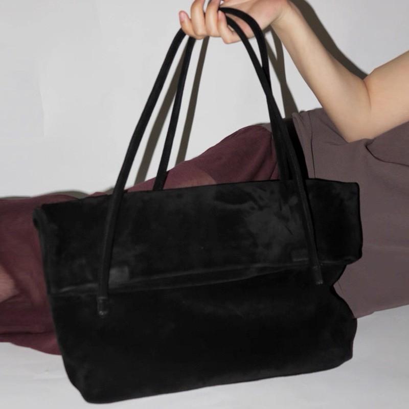 Large Capacity Suede Leather Tote Bag Women Soft Matte Finish Casual Street Style Crossbody Or Handheld Black Beige