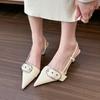Stylish! Pointed Belt Buckle Shallow Mouth High Heels Women's 2024 Spring and Summer Thin Heel Cool Slippers