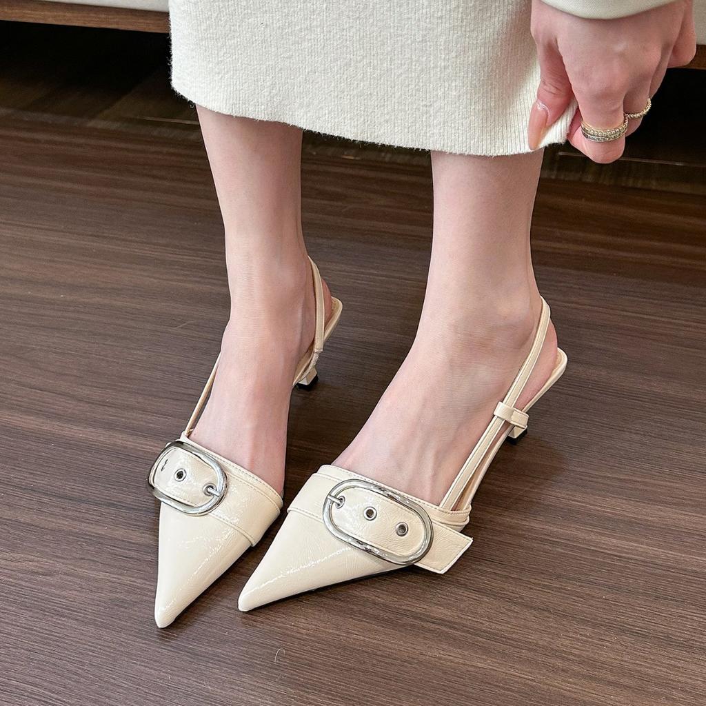 Stylish! Pointed Belt Buckle Shallow Mouth High Heels Women's 2024 Spring and Summer Thin Heel Cool Slippers