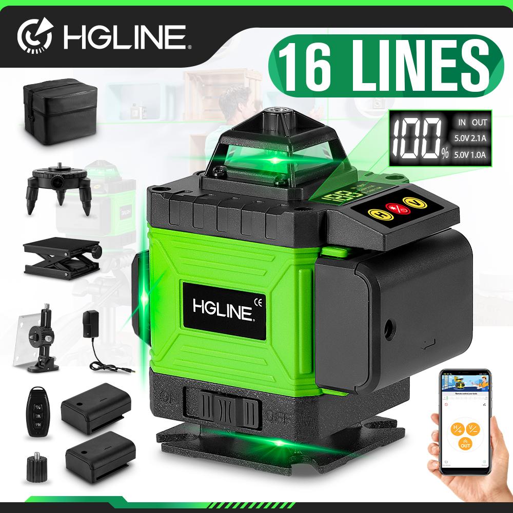 HGLINE 4D 16-линейный лазерный уровень с зеленым светом, лазерный луч, приложение для лазерного уровня, дистанционное управление, горизонтальные и вертикальные уровни, инструменты