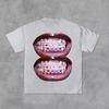 T Shirt Y2K Clothes American Hip Hop Teeth Graphic Print Oversized TShirt Womens Fashion Casual Round Neck Short Sleeve Tops