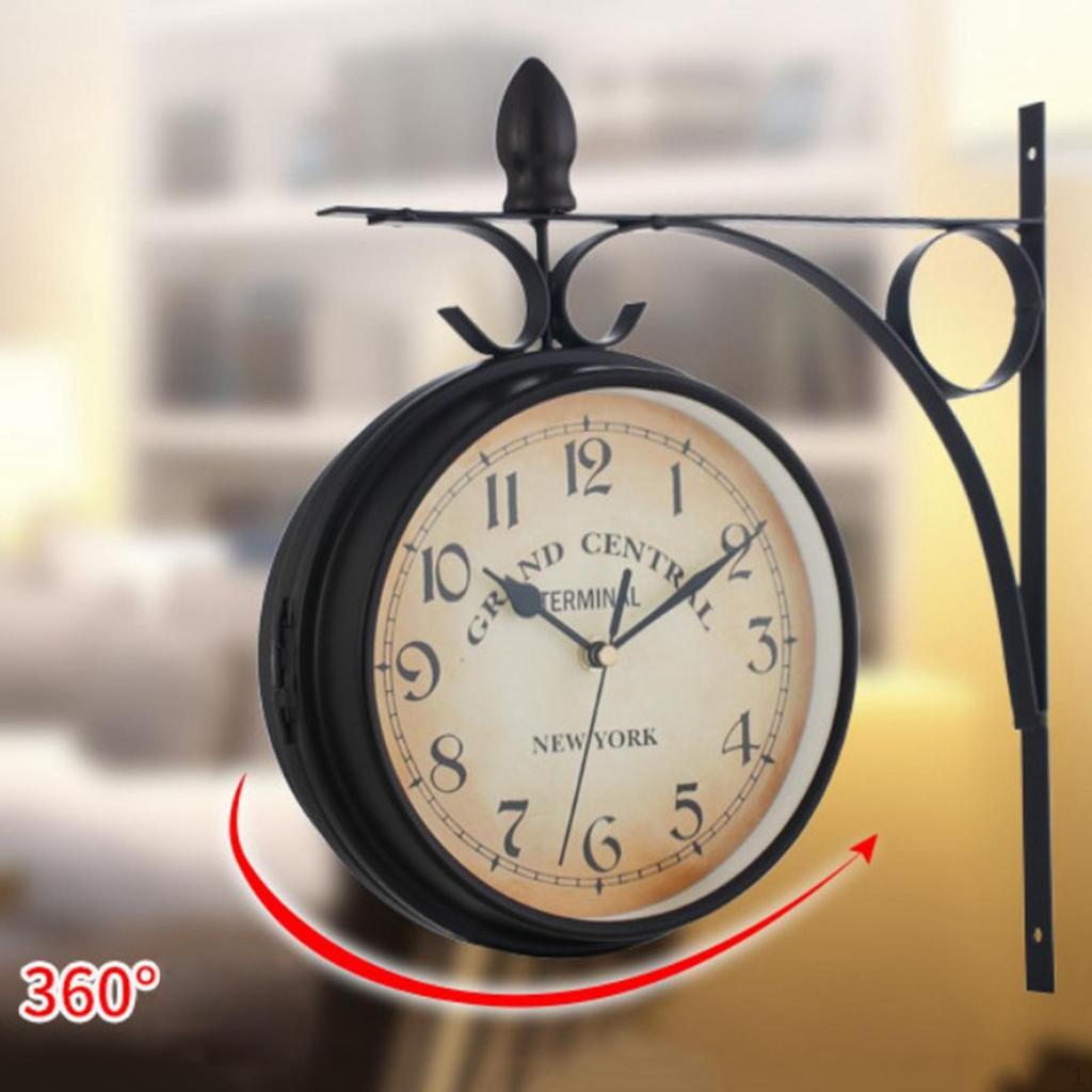 Outdoors Vintage Double Sided Wall Clock Retro Industrial for Garden Outdoor Decorative