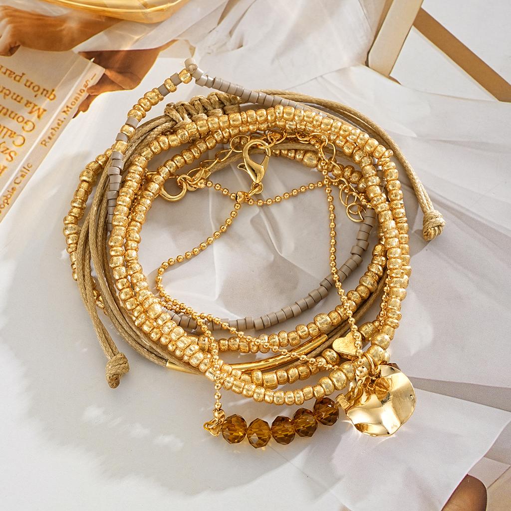 iF ME 7 Sets CCB Golden Crystal Rice Bead Bracelets Set Fashion Elegant Women Jewelry Party Accessories