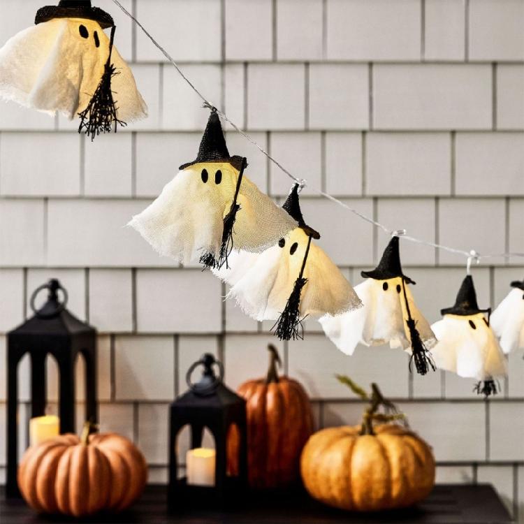 Photo Scene Halloween String Lights with Fabric Figures and Warm Light, Flexible Home Display Lighting for Party Styling, Shop Use, and Indoor