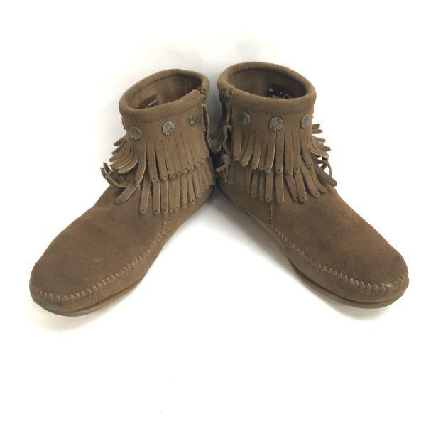 Minnetonka Кожаные замшевые ботильоны с бахромой 8 250 Коричневые Короткие ботильоны на боковой молнии Кожаная обувь(ИСПОЛЬЗОВАЛ)