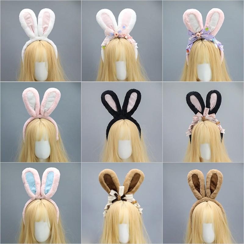 Plush Rabbit Ear Headband Adults Lolita Cosplay Accessory Soft Furry Ears Hairband In Pastel Neutral Tones