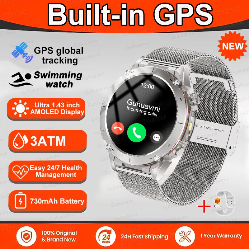 Совершенно новый оригинальный GPS-смарт-часы для улицы 1,43-дюймовый AMOLED-экран 5ATM Водонепроницаемый Компас 730 мАч Аккумулятор Спортивный умный браслет