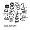 22PCS/SET Vintage Gold Color Heart Rings Set For Women Men Hollow Butterfly Pearl Cross Geometric Rings Trendy Finger
