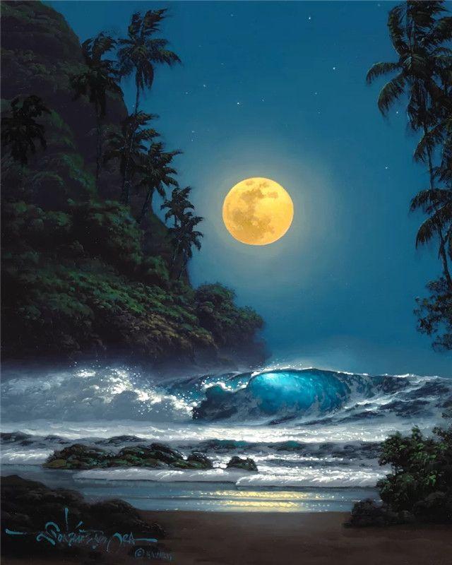 RUOPOTY DIY Painting By Numbers Moon Landscape Acrylic On Canvas Wall Art Picture By Numbers Seaside For Living Room