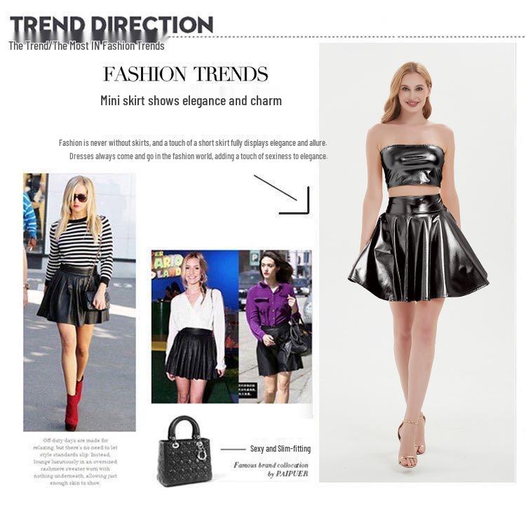 Женская металлическая плиссированная юбка для клубных выступлений