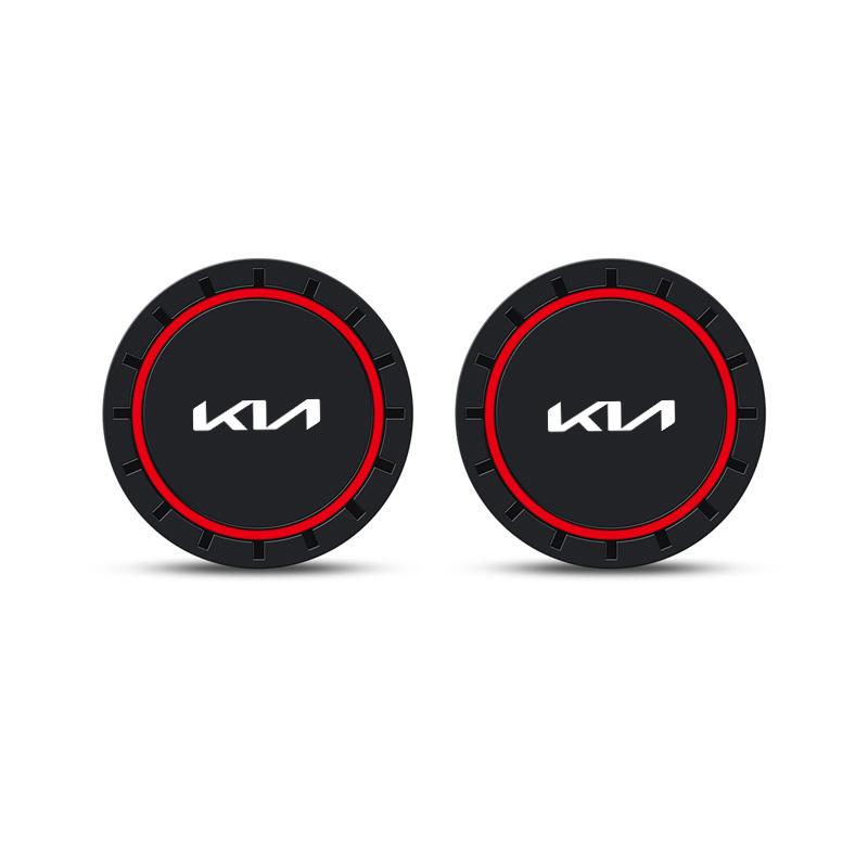 ANIE7 2pcs Car LOGO Silicone Coaster Anti-Slip For KIA Rio Soul Seltos Niro Forte K5 K3 Sorento Stinger Sportage Auto Accessories