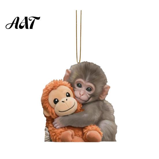 Cute Monkey Keychain 2D Holding Plush Toy Bag Cartoon Keyring Charm Acrylic Hanging Pendant for Backpack Purse Car Keys Decorative Accessory
